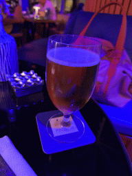 Beer at the terrace of the Piazzetta Italiana restaurant at the Shopping Avenue area of the Land of Legends theme park, at sunset