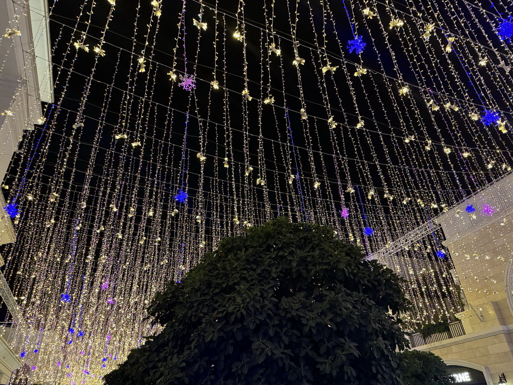 Lights at the Shopping Avenue area of the Land of Legends theme park, by night