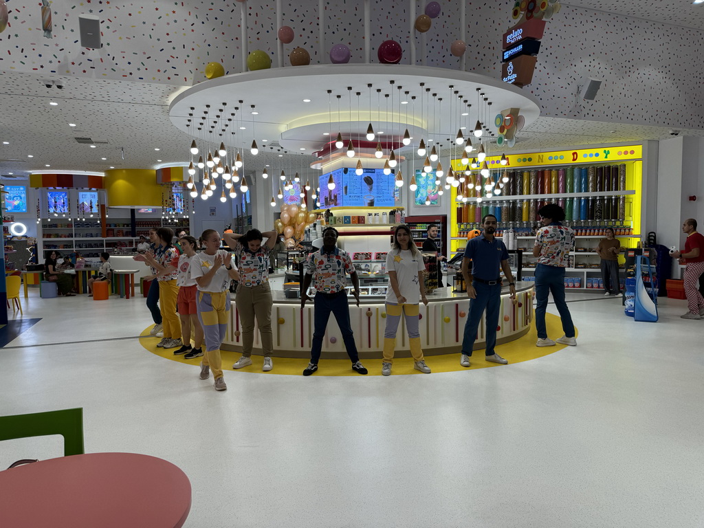 Dancing employees at the Candy Candy store at the Shopping Avenue area of the Land of Legends theme park