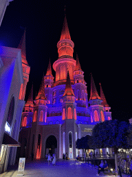 Front of the Chateau at the Shopping Avenue area of the Land of Legends theme park, by night
