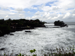 The Pura Luhur Penataran temple and the Pura Tanah Lot temple, viewed from the gardens of the Pura Tanah Lot temple complex