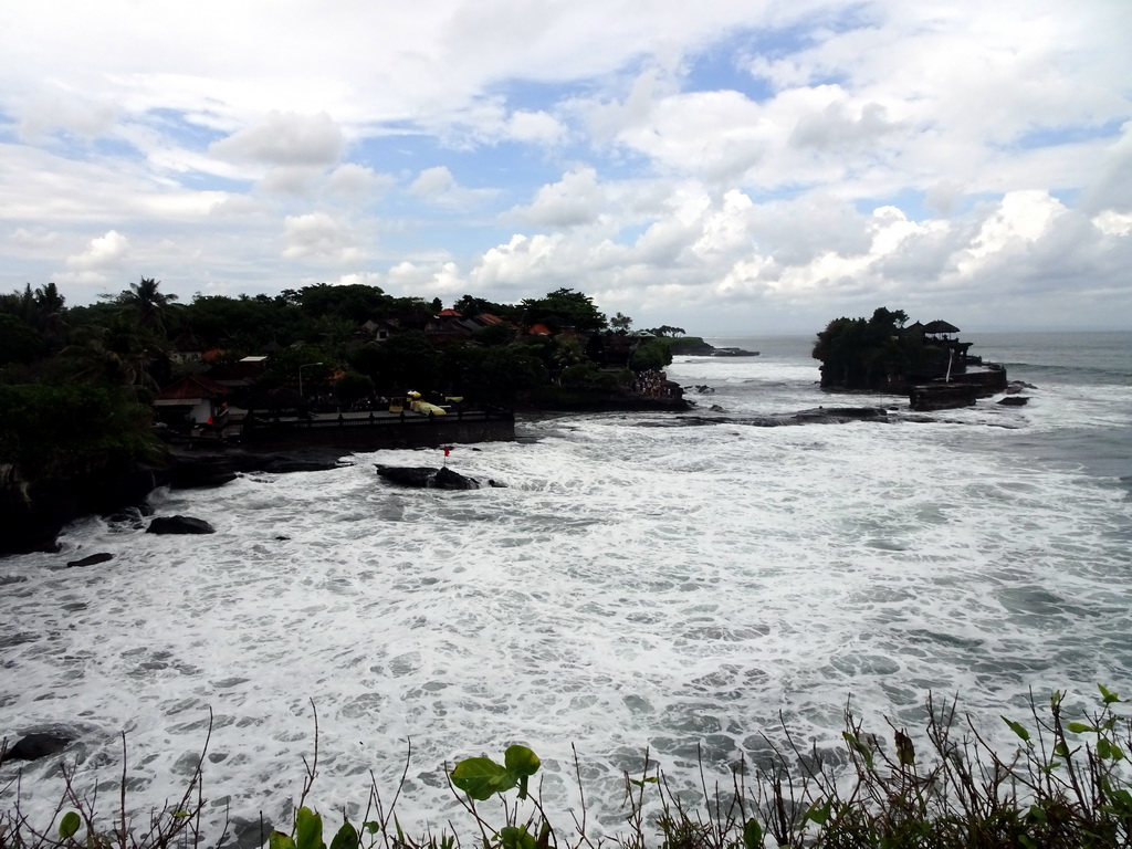 The Pura Luhur Penataran temple and the Pura Tanah Lot temple, viewed from the gardens of the Pura Tanah Lot temple complex