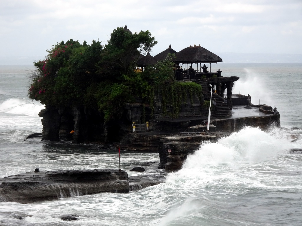 The Pura Tanah Lot temple, viewed from the gardens of the Pura Tanah Lot temple complex