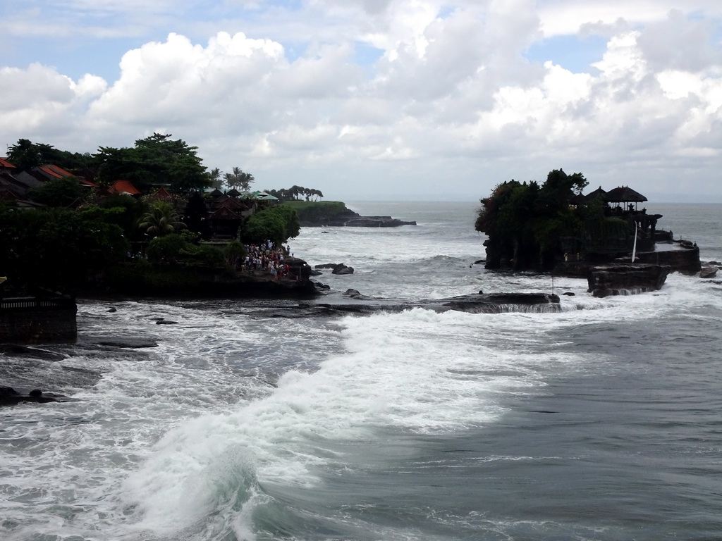 The Pura Luhur Penataran temple and the Pura Tanah Lot temple, viewed from the gardens of the Pura Tanah Lot temple complex