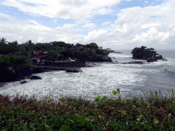 The Pura Luhur Penataran temple and the Pura Tanah Lot temple, viewed from the gardens of the Pura Tanah Lot temple complex