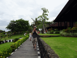 Tim and Max in the gardens of the Pura Tanah Lot temple complex