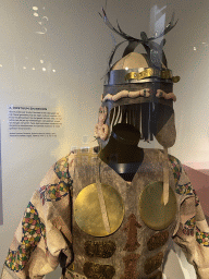 Costume and crown by Anatol Donkan at the exhibition `Healing Power` at the Upper Floor of the Africa Museum, with explanation