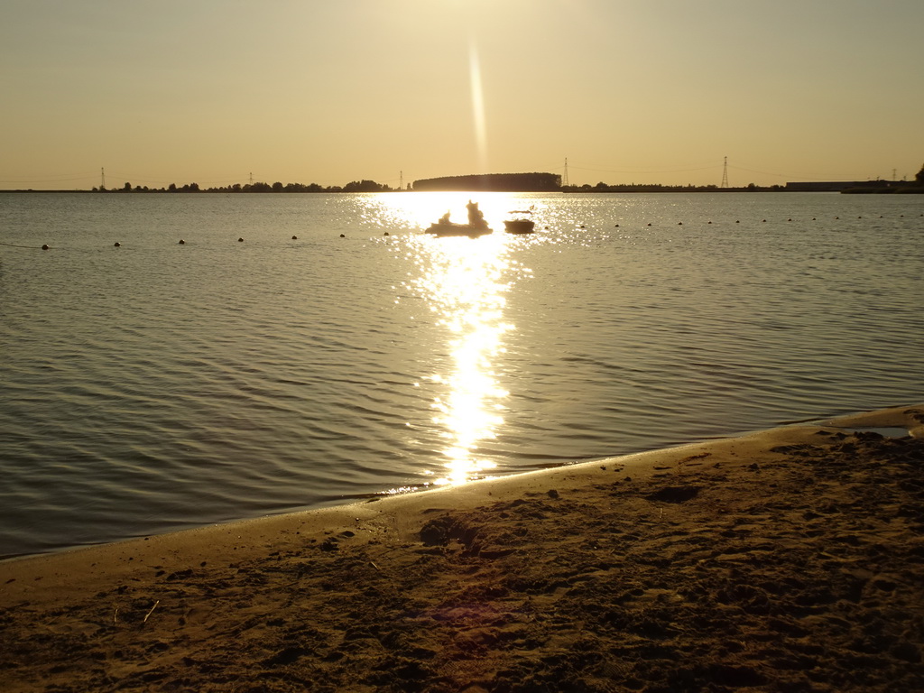 Boat on the Binnenschelde lake, viewed from the beach