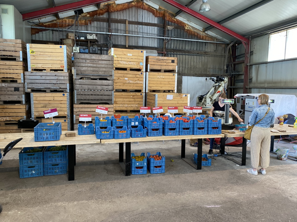 Containers with fruit at the main building of the FrankenFruit fruit farm