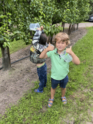 Max and his friend at the cherry trees at the FrankenFruit fruit farm