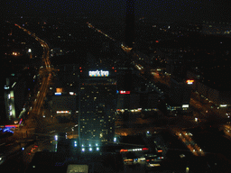 Northeast side of the city with the Park Inn by Radisson Berlin Alexanderplatz Hotel, viewed from the viewing point on top of the Fernsehturm tower, by night