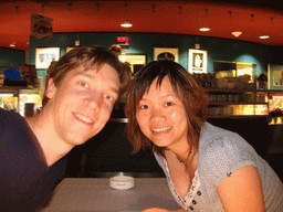 Tim and Miaomiao in the Telecafé restaurant on top of the Fernsehturm tower