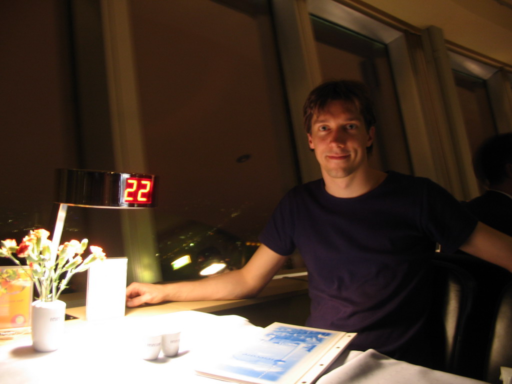 Tim in the Telecafé restaurant on top of the Fernsehturm tower