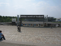 The Adidas World of Football at the Platz der Republik square with a scale model of the Olympiastadion stadium