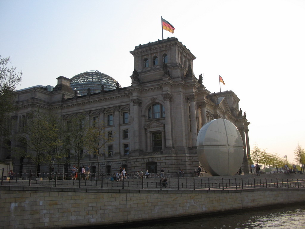 The northeast side of the Reichstag building, viewed from the tour boat on the Spree river