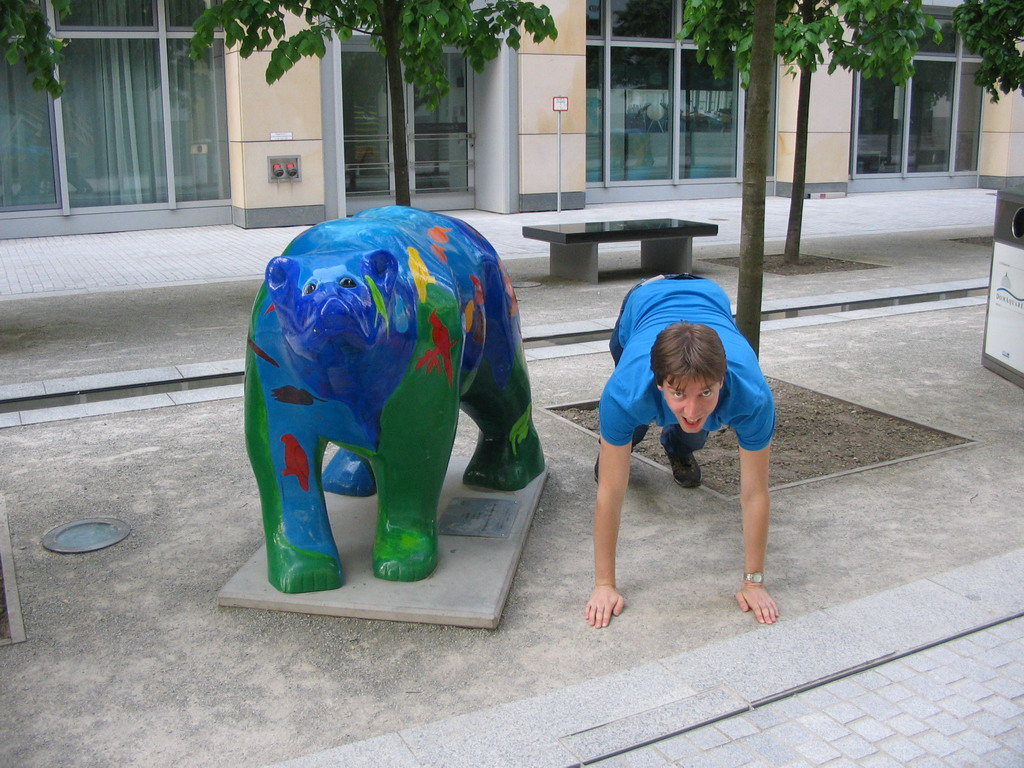 Tim with a United Buddy Bear statue at the St. Wolfgang-Straße street