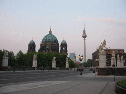 Bridge at the Unter den Linden street, the Berlin Cathedral, St. Mary`s Church and the Fernsehturm tower