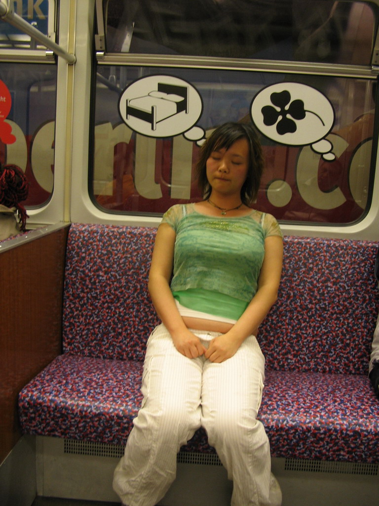 Miaomiao sleeping in a subway train