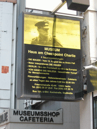 Sign of the Haus am Checkpoint Charlie museum at the Friedrichstraße street