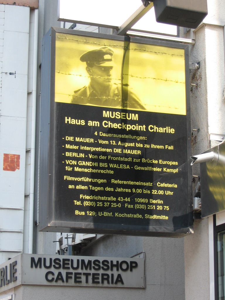 Sign of the Haus am Checkpoint Charlie museum at the Friedrichstraße street