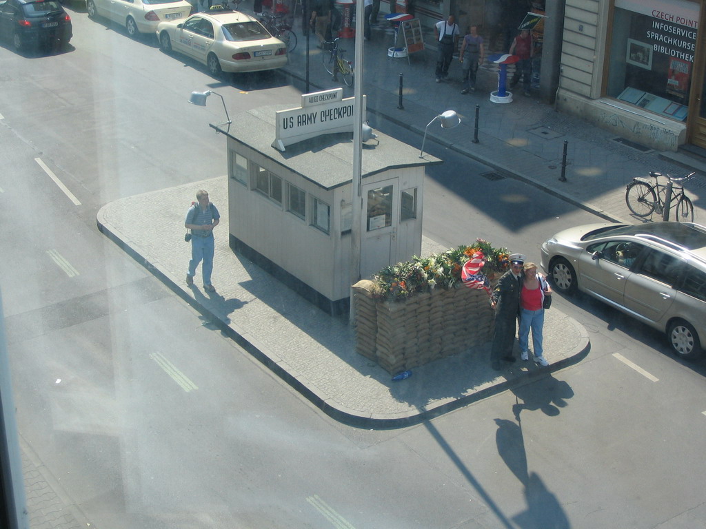 The American side of Checkpoint Charlie at the Friedrichstraße street, viewed from the Haus am Checkpoint Charlie museum