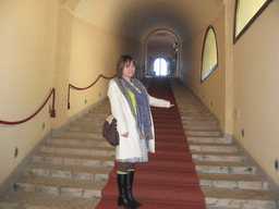 Miaomiao at the main staircase of the La Rocca castle