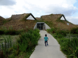 Max running to the entrance of the Biesbosch MuseumEiland