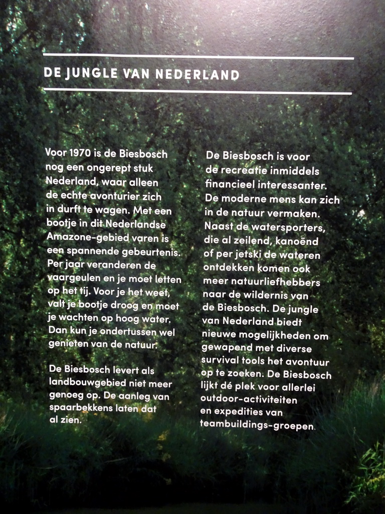 Information on `the Jungle of the Netherlands` at the Biesbosch MuseumEiland