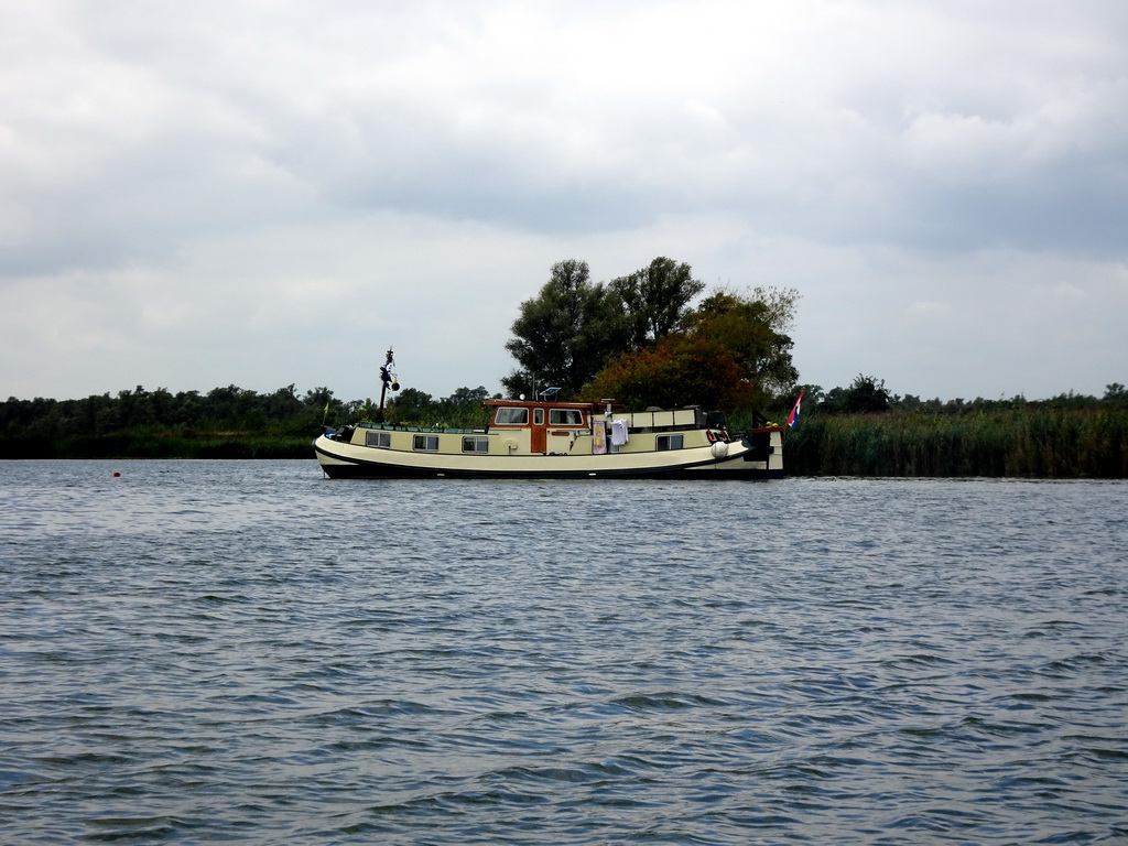 Boat on the Gat van den Kleinen Hil lake, viewed from the Fluistertocht tour boat