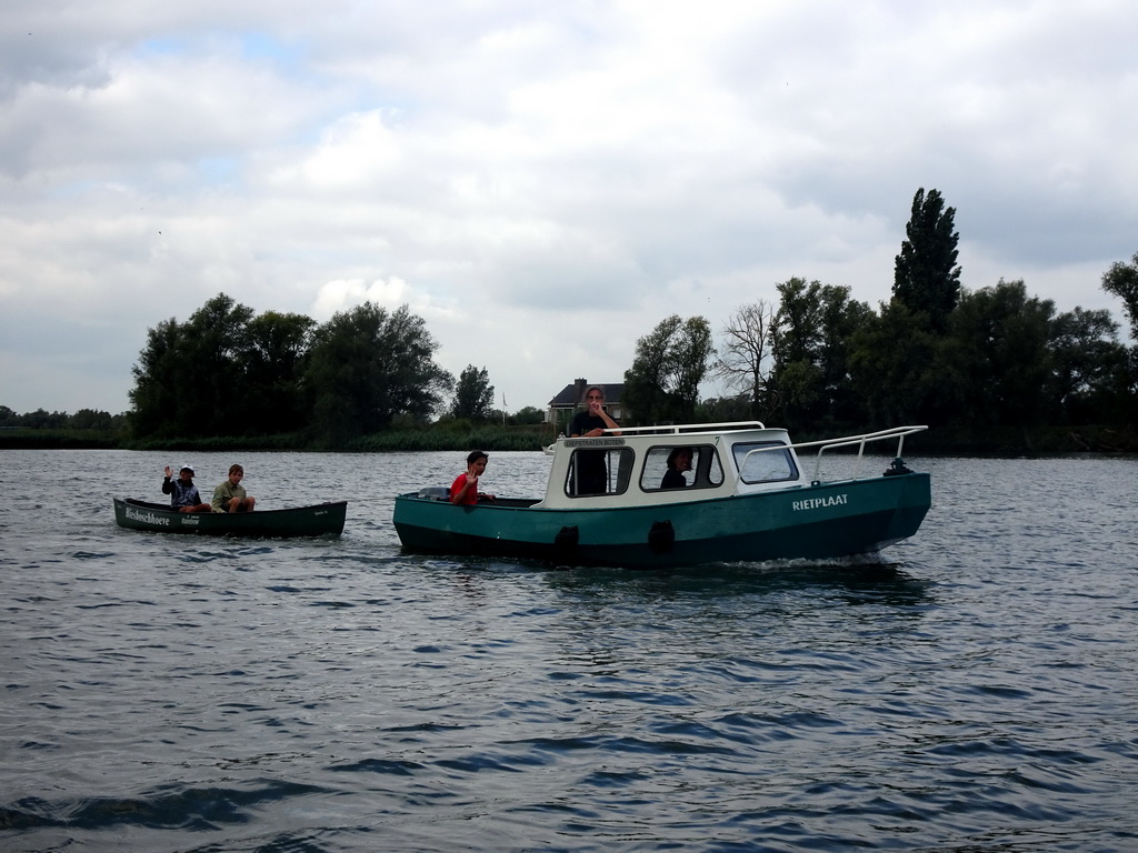 Boats on the Gat van den Kleinen Hil lake, viewed from the Fluistertocht tour boat