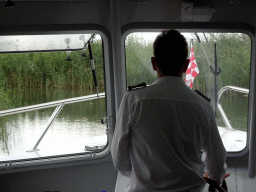 Our tour guide at the Fluistertocht tour boat on the Sloot Beneden Petrus creek