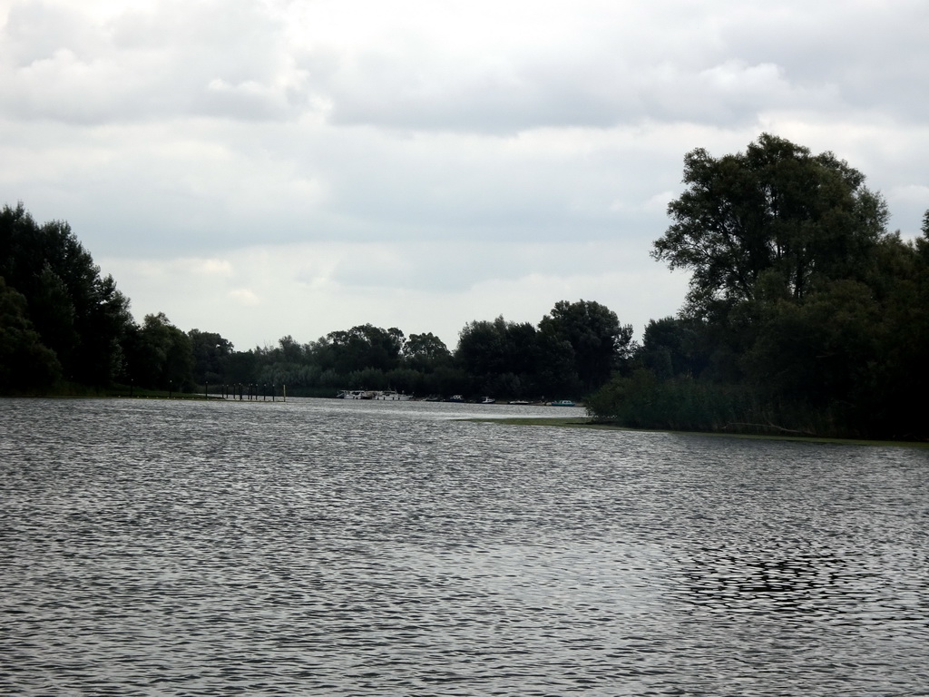 Boats along the Gat van de Buisjes lake, viewed from the Fluistertocht tour boat