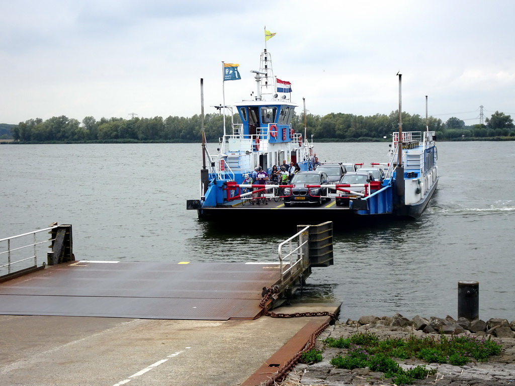 The Biesbosch Ferry over the Nieuwe Merwede canal, viewed from the Brabantse Oever side