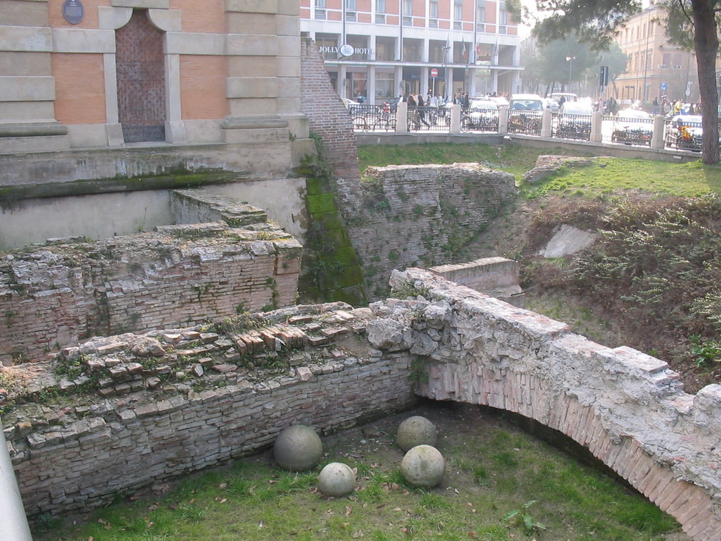 Ruins at the right front of the Porta Galliera gate at the Piazza XX Settembre square