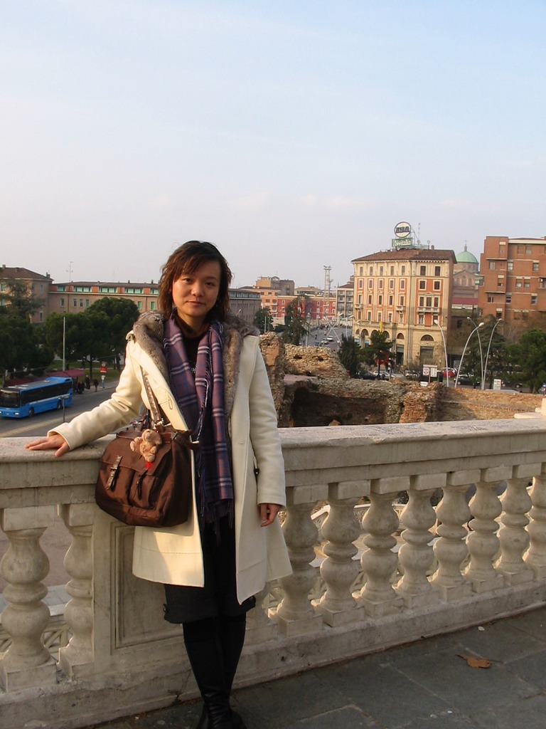 Miaomiao at the northwest side of the Montagnola Park, with a view on the Rocca Galliera ruins