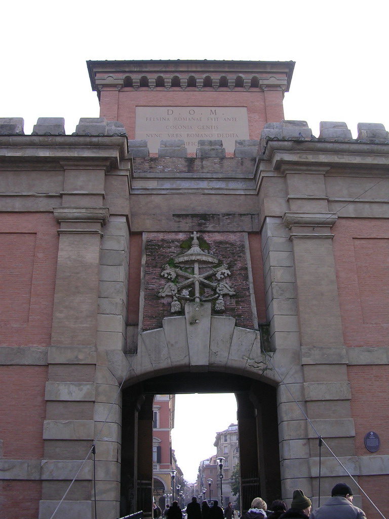 Facade of the Porta Galliera gate at the Piazza XX Settembre square, with a view on the Via Galliera street