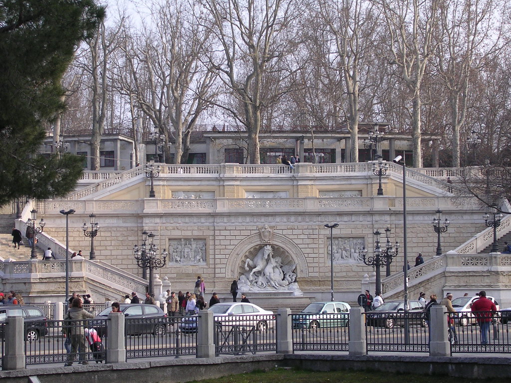 The Scalinata Del Pincio staircase at the northwest side of the Montagnola Park, viewed from the Piazza XX Settembre square