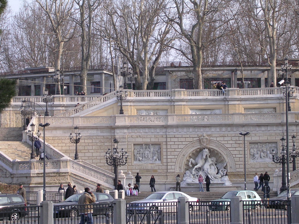 The Scalinata Del Pincio staircase at the northwest side of the Montagnola Park, viewed from the Piazza XX Settembre square