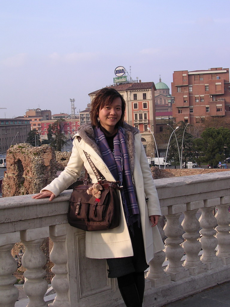 Miaomiao at the northwest side of the Montagnola Park, with a view on the Rocca Galliera ruins