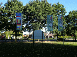 Banners in front of the Kasteelpark Born zoo at the Parkweg street