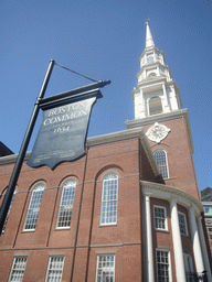 Sign of the Boston Common park, and the Park Street Church