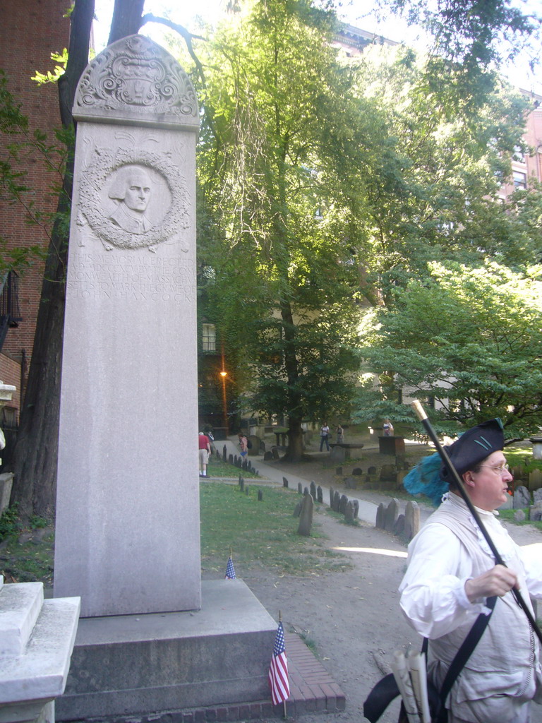 Our tour guide at the John Hancock Memorial Marker at the Granary Burying Ground