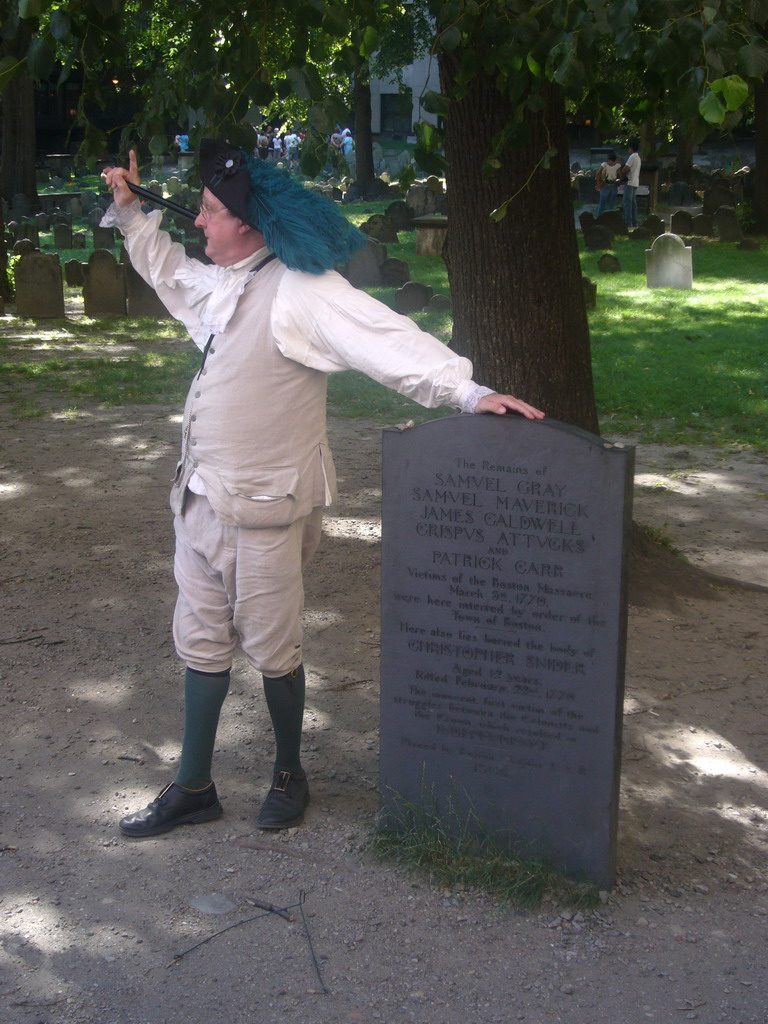 Our tour guide at the grave of the Boston Massacre victims at the Granary Burying Ground