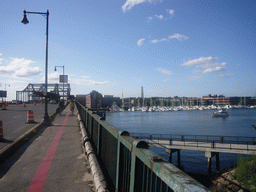 Miaomiao at the Charlestown Bridge, with view on the Charlestown Navy Yard and the Bunker Hill Monument