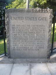 Inscription on the United States Gate at Breed`s Hill