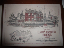 Placemat of the Ye Olde Union Oyster House restaurant