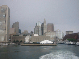 Skyline of Boston, with the New England Aquarium and the Custom House Tower, from the Whale Watch boat