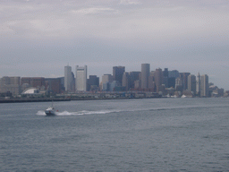 Skyline of Boston and a boat, from the Whale Watch boat