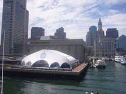 Skyline of Boston, with the New England Aquarium and the Custom House Tower, from the Whale Watch boat