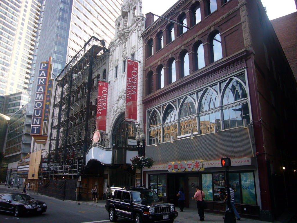 The Washington Street Theatre District, with the Opera House and the Paramount Theatre